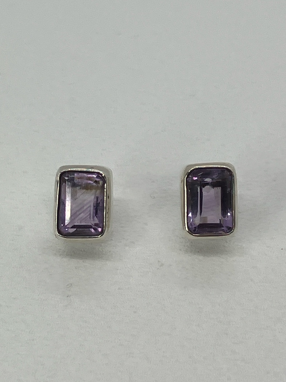 Vtg 925 Sterling Silver Emerald Cut Ametrine Stud Earrings
